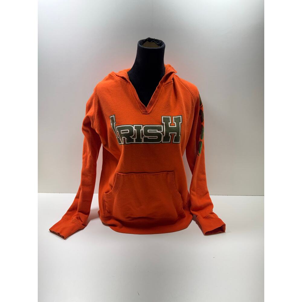 St Patrick’s Day Women’s Irish Hoodie Sz XL V Neck Orange Green Shamrock Pocket